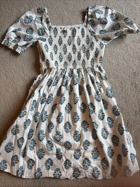 Crewcuts Girls Cream Floral Smocked Puff Sleeve Dress